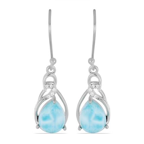 BUY STERLING SILVER LARIMAR WITH WHITE ZIRCON GEMSTONE EARRINGS 